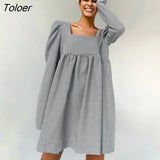 Black White Plaid Female Autumn Casual Mini Dress Puff Sleeve Square Neck Elegant Ladies Vintage A Line Women Dresses