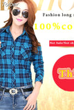 Casual Button Down Lapel Neck Plaids Checks Flannel Shirts Women Long Sleeve Tops Blouse Free