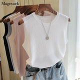 O-neck Solid Casual Tank Fashion Female Sleeveless Thin Tops Knitted Vests Women Top Blusas Mujer De Moda 2021 4588