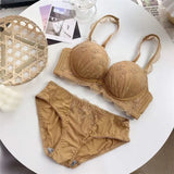 Romantic Lavender Lace Embroidery Underwear Women Sexy Push Up Bra Set Comfortable Wireless Thicken B Cup