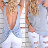 Summer Sexy Solid Tee Shirt Women T-shirt Summer Sleeveless Loose Style Female Backless Tees Tops O-Neck T-shirt