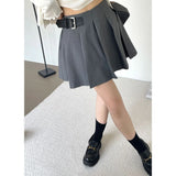 Women's Belted Pleated Mini Skirt Kawaii Short