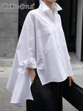 Batwing Sleeve Casual Shirt Tops Female Long Sleeve Big Pockets Irregular Blouse Women Korean Fashion 2022