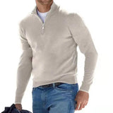 New Autumn Long Sleeve V-Neck Wool Woolen Zip-Up Men's Casual Polo