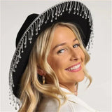 Rhinestones Tassels Cowboy Hat Party E-girls Casual Outwear Feather Patchwork Caps Vintage Elegant Hats Clubwear 2023-Outfit