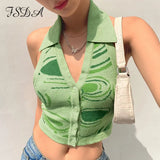 Knit Y2K Crop Top Women Halter Neck Backless Summer Backless Green V Neck Casual Sleeveless Vintage Sexy Tank