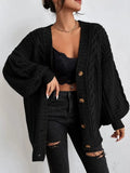 V-Neck Solid-Colored Open-Shirt Autumn And Winter Lazy Lantern Sleeve Loose Single-Caught Sweater Coat