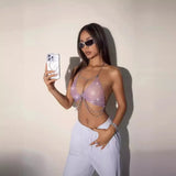Toloer Ins Women Sexy Back Fishnet Chain Strapless Sling Top