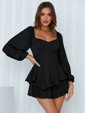 Graduation party Muiches Square Collar Flounced Edge A Line Casual Dress Spring Lantern Sleeve High Waist Mini Simple Dresses For