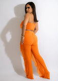 Sexy Strapless Sleeveless High Waist Solid Mesh Ruffles Loose Two Piece Pants