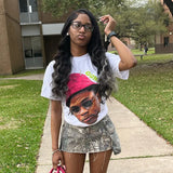 Basic Round-Neck Portrait Print Short-Sleeved T-Shirt Girl Summer Bhuff Loose Casual