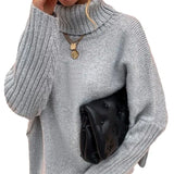 And Winter New Loose Solid Color High-Collar Bat Sleeve Knitted