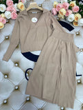 Free Shipping 2022 Women's Casual Knit Skirt Set Lapel Long Sleeve Turtleneck Short Knit Sweater & Split Midi Skirt 2-Piece