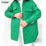 Winter Warm Rhombus Cotton-Padded Coats Women Black Long Breasted Lapels Loose Puffer Jackets Outwear Parkas Bombers