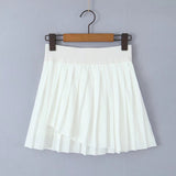 Y2K Style Cool Girl Asymmetrical Pleated Mini Skirts Women Elastic Waist Sports Skirts White-Outfit