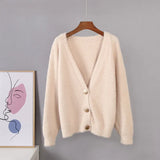 Elegant Long Sleeve Mohair Sweater Women 2020 New Single-Breasted Female Short Cardigan Soft Flexible Knitted