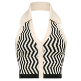 Halter Knitted Vest For Women Streetwear Fashion Striped Sexy Backless Slim Outfits Female Tank