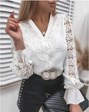 2025Wish Exploding Shirt New Solid Color Lace V T-Shirt Women's