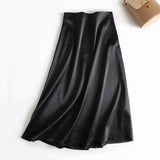 Elegant A Line Party Skirt Women High Waist Solid Chic Skirts Female Side Zipper Satin Skirt Faldas Mujer Moda