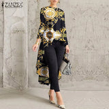 Stylish Asymmetrical Blouse Women Floral Printed Long Sleeve Shirt High Low Tops Oversized Autumn Bohemian Party