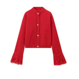 Women's INS Burst Cuff Hair Spliced Cardigan Commuter Sweater Jacket Knitted