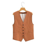 Autumn Style New Style Tooling Style Solid Color Slim Vest Shorts Leisure Suit-Outfit