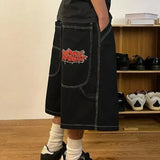 street American men shorts pattern print hiphop hip hop retro men and women denim shorts mens shorts-Outfit