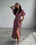 Summer Sweat Floral Dress for Women Fashion Outfits Short Sleeve Maxi Dresses Beachwear Holiday