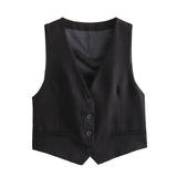 Women's Autumn New Dress V-Neck Short Vest High-Waist Broad Leg Trousers Commuting