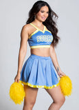 Blue Preppy Style Halter Sleeveless High Waist Letter Print Mini CheerleaderTwo Piece Skirt