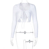 Soild Long Sleeve Lace-up Bandage Crop Top Women Sexy Low Cut Skinny T-shirts Summer Fashion Gothic