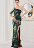 Sequin One Shoulder Slit Long Evening