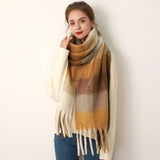 Women's Plaid Scarf Soft Waxy Thickened Autumn Winter Mohair Imitation Cashmere