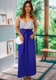 Printed Sweet V-neck Sleeveless Stripe Belted Maxi