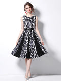 Women Summer Elegant Jacquard Patchwork Dress High Quality Female Sleeveless Floral Print Designer Vintage Party Vestidos