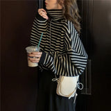 Women Stripes Sweater Harajuku Winter Vintage Women Thickening Loose Warm Turtleneck