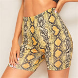 Women Summer Shorts New Snake Print High Waist Shorts Elastic Waist Short Trousers Women Trousers Pantalones Cortos Mujer-Outfit