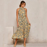 Summer Long Dress Floral Casual Beach Dresses Halter Strapless Sundress 2022 Ladies Vintage Clothes For Women