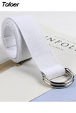 Solid Cotton Canvas All-match Waist Straps Women Canvas Belt D Shaped Double Ring Buckle Waistband
