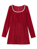 Women's Black Velvet Diamond Stylish Elegant Long-Sleeved Short