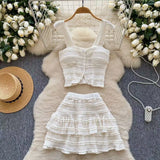 Temperament Sweet Age Reduction Short Sling Vest High Waist Fluffy Cake Skirt 2025 New Summer