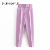 Casual Solid Color Pants For Women High Waist Belt Straight Long Pants Female 2021 Spring New Womens