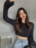 Mink Cashmere Knitted Pullover Women's Autumn New Sweater Pure Desire Short Tight-fitting Long-sleeved