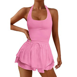 Women Tennis Dress Summer Casual Solid Color Sleeveless Open Back Athletic Mini Dresses with Pockets Sports Workout Golf Dress 703-1-Outfit