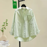 Cotton Thin Striped Shirt Women Long Sleeve Fashion Korean Casual Loose Shirt Women Wear