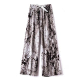 High-End Cotton Pyjamas Ladies Summer Thin Artificial Silk Home Leisure Long Trousers Straight Can Be Worn