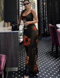 Sexy Black Print Straps Maxi