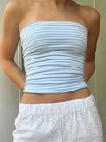 Women Cropped Tube Tops Strapless Off Shoulder Backless Short Tank Summer Party Club Striped/Solid Mini Vest 2024 New-Outfit