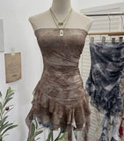 Shooting Hottie Sexy Shoulder Irregular Lotus Side Ribbon Bram Repair Print Sleeveless Top