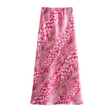Spring Style Silk Satin Loose Shirt Printed Flute Skirt Set-Outfit